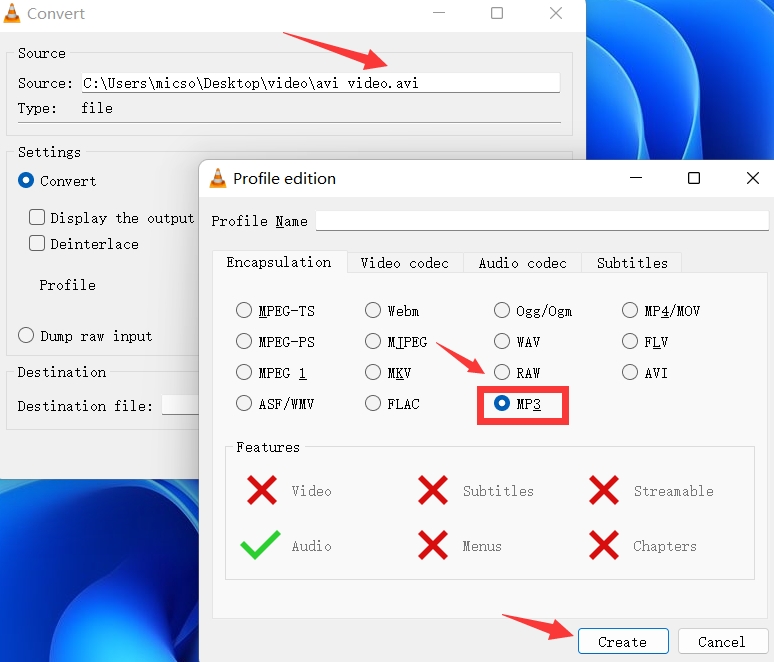 使用 VLC 媒體播放器將 AVI 傳輸到 MP3